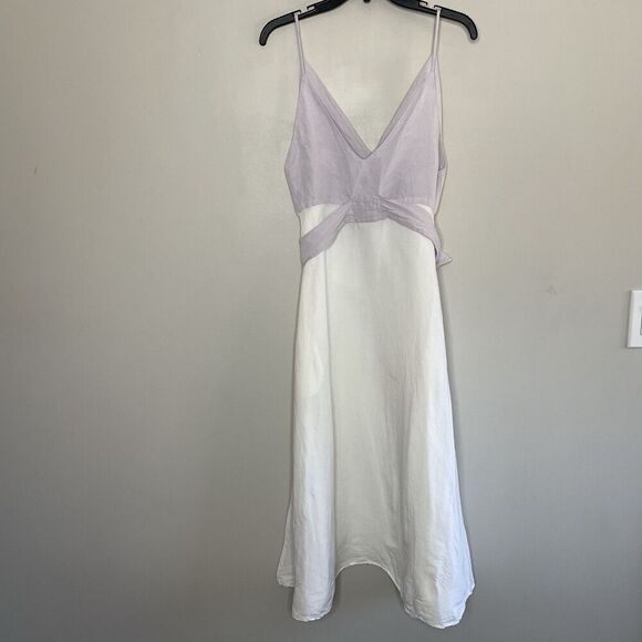 MATTHEW BRUCH Midi Dress Women 3 US 6 Colorblock Linen Blend Sleeveless USA - Picture 7 of 12